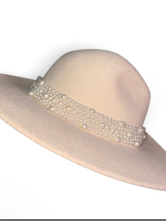 Scoop Accessories - Wide Brim Felt Hat with Pearl Band - Cream